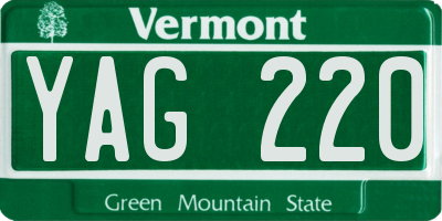 VT license plate YAG220