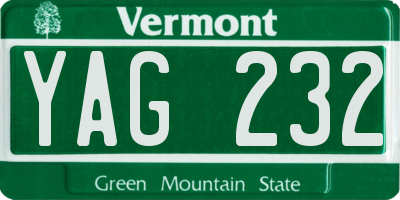 VT license plate YAG232