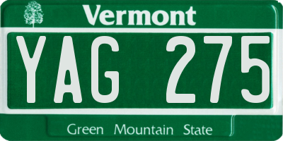 VT license plate YAG275