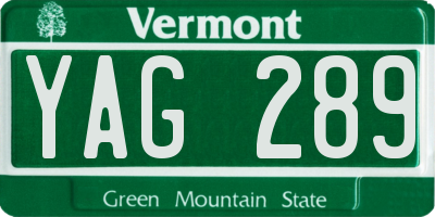 VT license plate YAG289