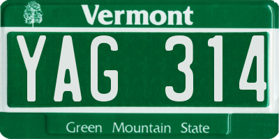 VT license plate YAG314