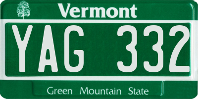 VT license plate YAG332