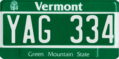 VT license plate YAG334