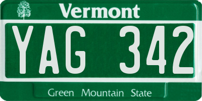 VT license plate YAG342