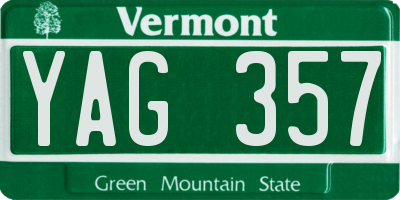 VT license plate YAG357