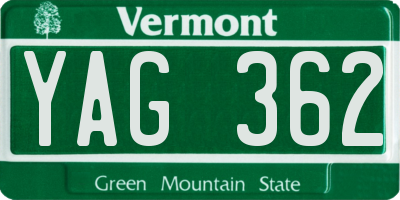 VT license plate YAG362