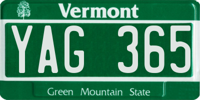 VT license plate YAG365