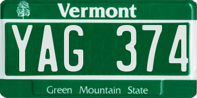 VT license plate YAG374