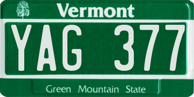 VT license plate YAG377