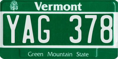 VT license plate YAG378