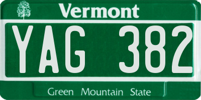 VT license plate YAG382