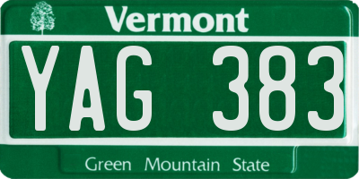 VT license plate YAG383