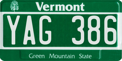 VT license plate YAG386