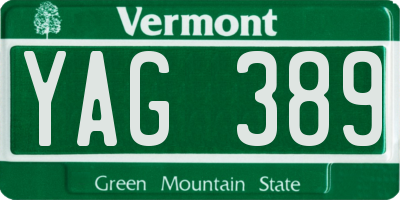 VT license plate YAG389