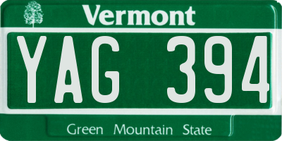 VT license plate YAG394