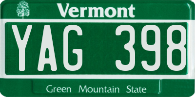 VT license plate YAG398