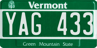 VT license plate YAG433