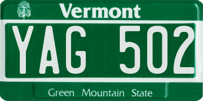 VT license plate YAG502