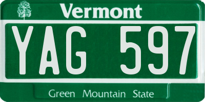 VT license plate YAG597