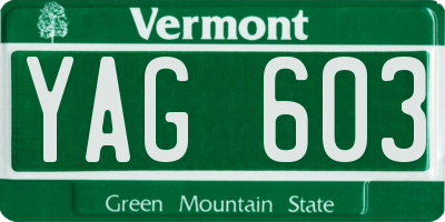 VT license plate YAG603