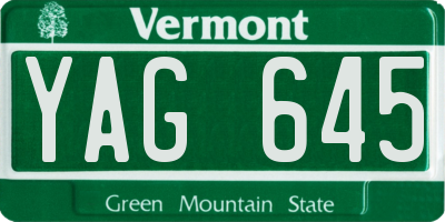 VT license plate YAG645