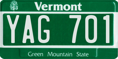 VT license plate YAG701