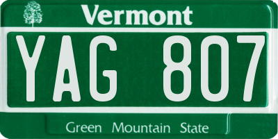VT license plate YAG807