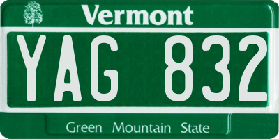 VT license plate YAG832