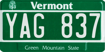 VT license plate YAG837