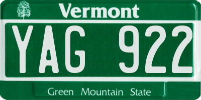 VT license plate YAG922