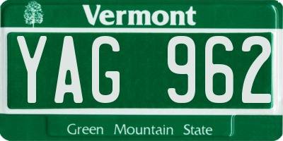 VT license plate YAG962