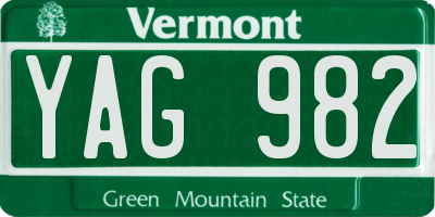 VT license plate YAG982