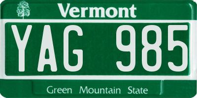 VT license plate YAG985