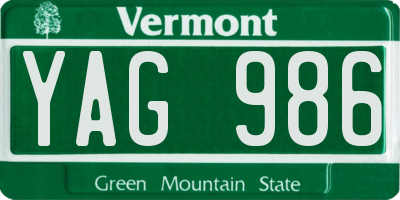 VT license plate YAG986
