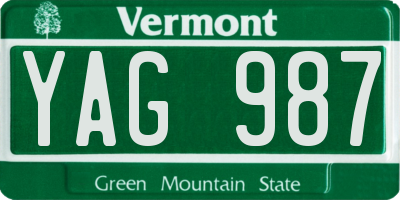VT license plate YAG987