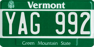 VT license plate YAG992