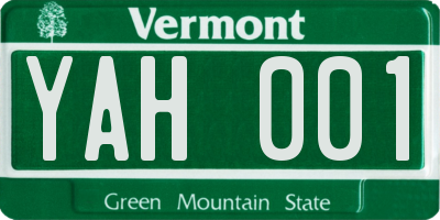 VT license plate YAH001