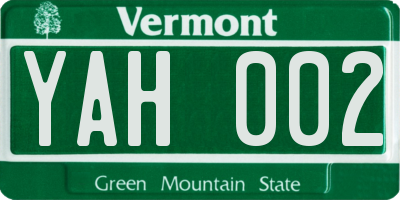 VT license plate YAH002