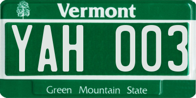 VT license plate YAH003