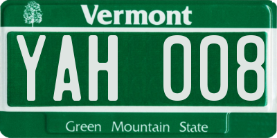 VT license plate YAH008