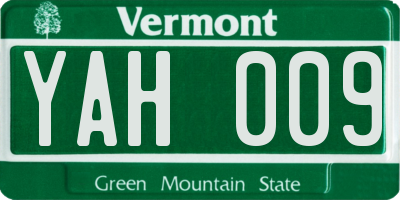 VT license plate YAH009