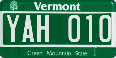 VT license plate YAH010