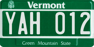 VT license plate YAH012