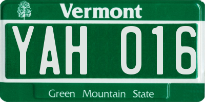 VT license plate YAH016