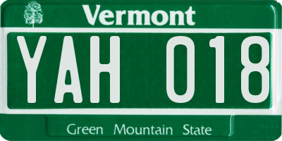 VT license plate YAH018
