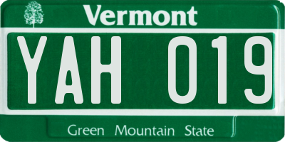 VT license plate YAH019