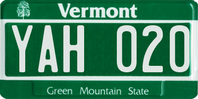 VT license plate YAH020