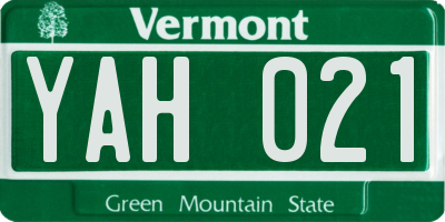 VT license plate YAH021