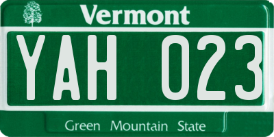 VT license plate YAH023
