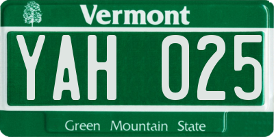 VT license plate YAH025